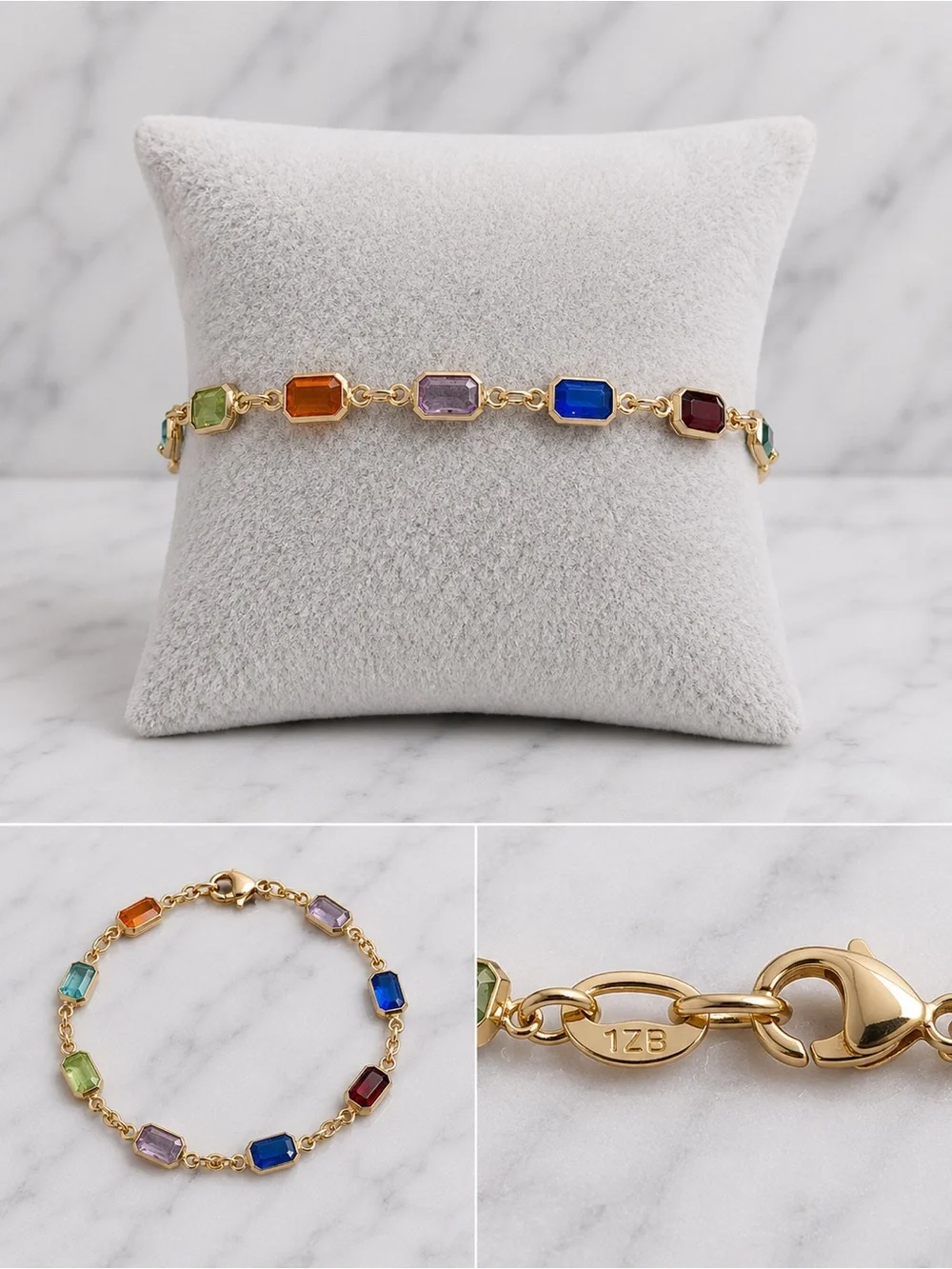 18K Gold Filled Dainty Rainbow CZ Bracelet | 6” | NWOT
